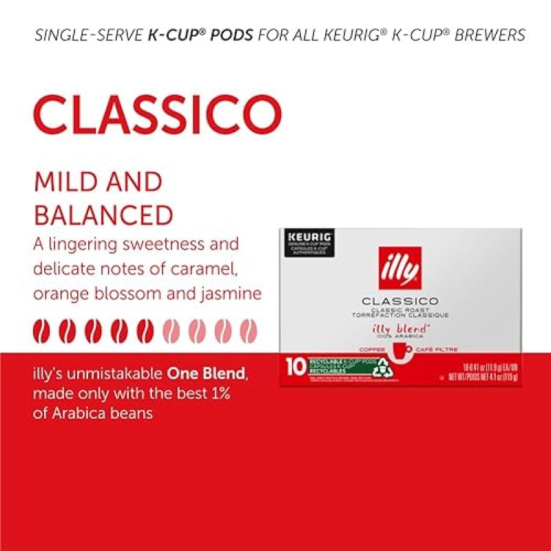 ILLY CLASSICO ROAST COFFEE PODS - CARAMEL, ORANGE BLOSSOM & JASMINE FLAVORS - 32 COUNT FOR KEURIG