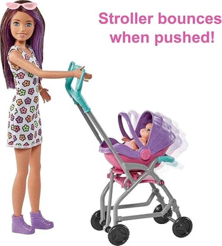 BARBIE SKIPPER BABYSITTERS INC PLAYSET WITH DOLL & ACCESSORIES - STROLLER, BABY DOLL, CARRIER SEAT