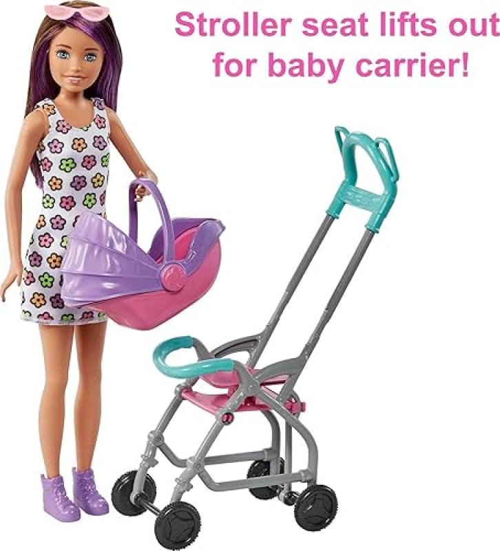 BARBIE SKIPPER BABYSITTERS INC PLAYSET WITH DOLL & ACCESSORIES - STROLLER, BABY DOLL, CARRIER SEAT