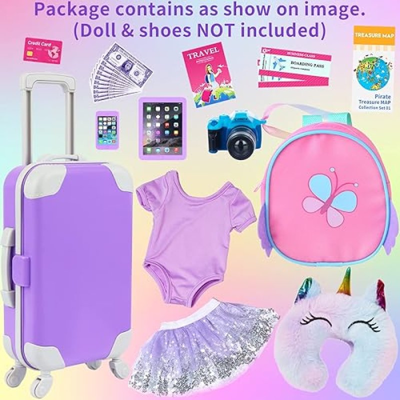 K.T FANCY AMERICAN 18 INCH DOLL TRAVEL ACCESSORIES SET WITH SUITCASE & ELECTRONICS
