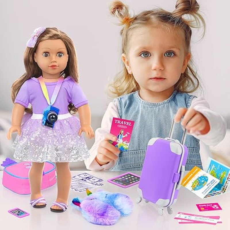 K.T FANCY AMERICAN 18 INCH DOLL TRAVEL ACCESSORIES SET WITH SUITCASE & ELECTRONICS