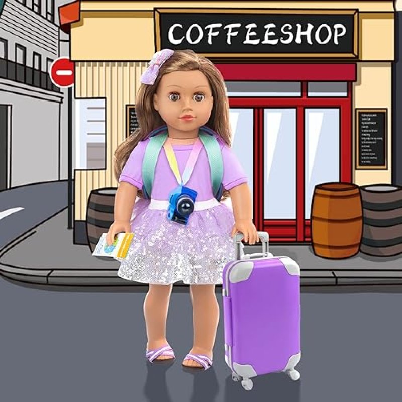 K.T FANCY AMERICAN 18 INCH DOLL TRAVEL ACCESSORIES SET WITH SUITCASE & ELECTRONICS