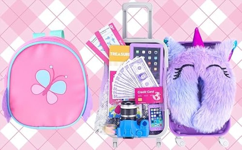 K.T FANCY AMERICAN 18 INCH DOLL TRAVEL ACCESSORIES SET WITH SUITCASE & ELECTRONICS
