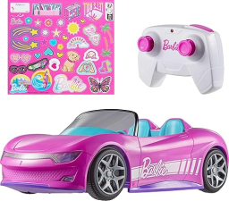 BARBIE HOT WHEELS PINK RC CONVERTIBLE TOY CAR WITH REMOTE CONTROL AND STORAGE TRUNK - FUN FOR FASHION DOLLS