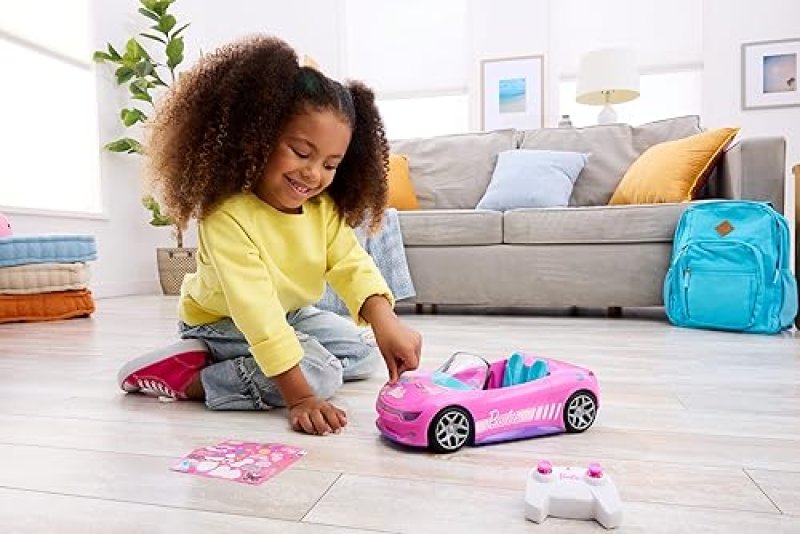 BARBIE HOT WHEELS PINK RC CONVERTIBLE TOY CAR WITH REMOTE CONTROL AND STORAGE TRUNK - FUN FOR FASHION DOLLS