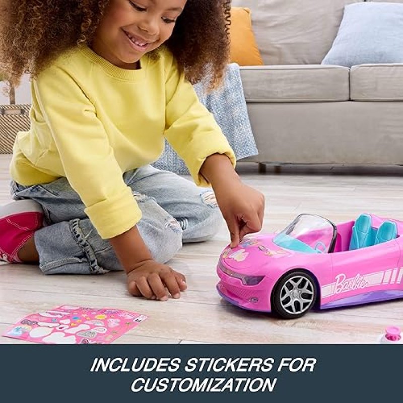 BARBIE HOT WHEELS PINK RC CONVERTIBLE TOY CAR WITH REMOTE CONTROL AND STORAGE TRUNK - FUN FOR FASHION DOLLS