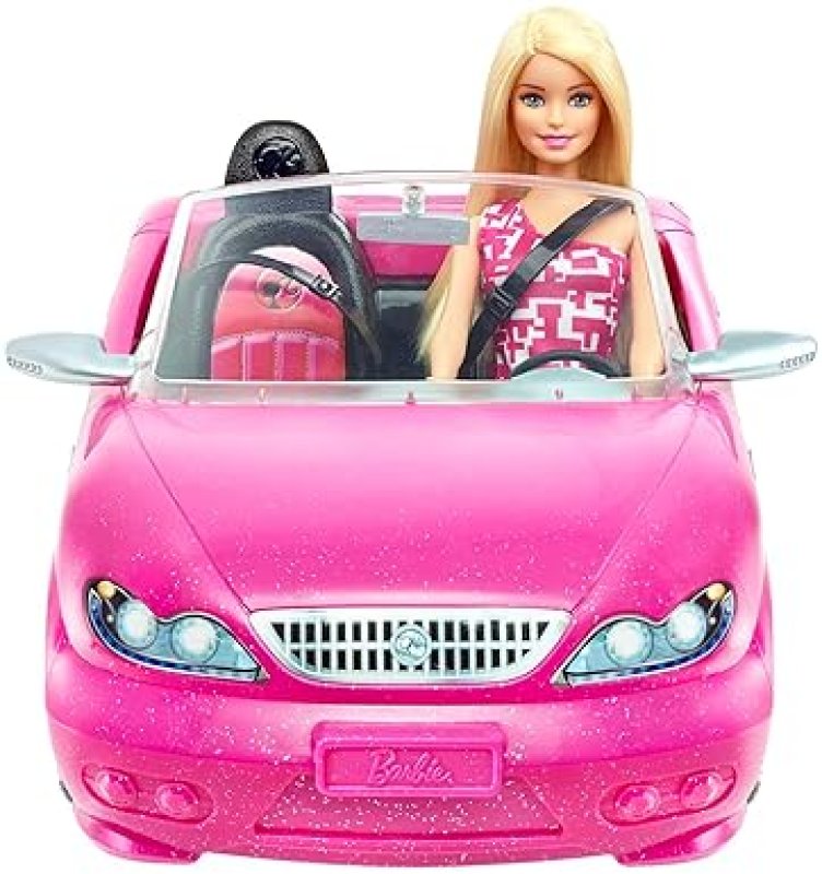 BARBIE SPARKLY PINK 2-SEATER CONVERTIBLE PLAYSET WITH FASHION DOLL & GLAM DETAILS (AMAZON EXCLUSIVE)