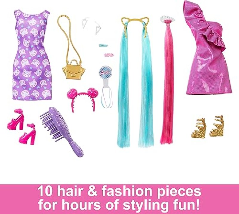BARBIE FUN & FANCY SET: FASHION DOLL WITH EXTRA-LONG BLONDE HAIR & STYLING ACCESSORIES