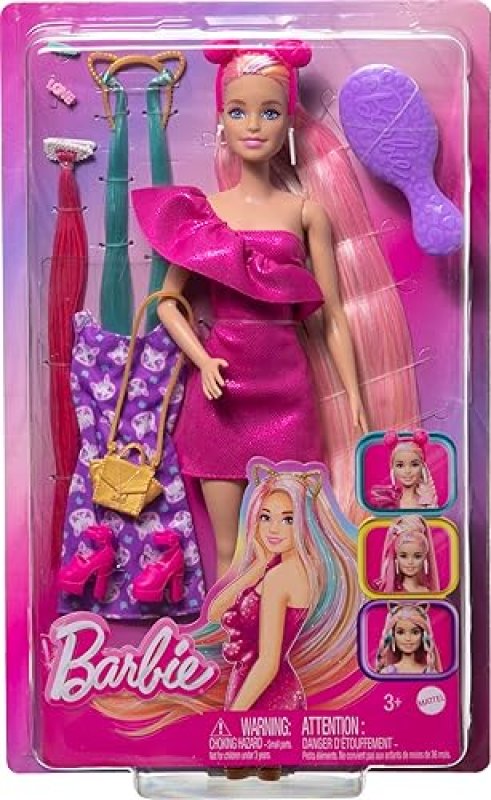 BARBIE FUN & FANCY SET: FASHION DOLL WITH EXTRA-LONG BLONDE HAIR & STYLING ACCESSORIES