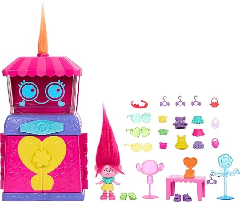 MATTEL DREAMWORKS TROLLS FUN FAIR SURPRISE FASHION BOUTIQUE PLAYSET WITH QUEEN POPPY DOLL & ACCESSORIES