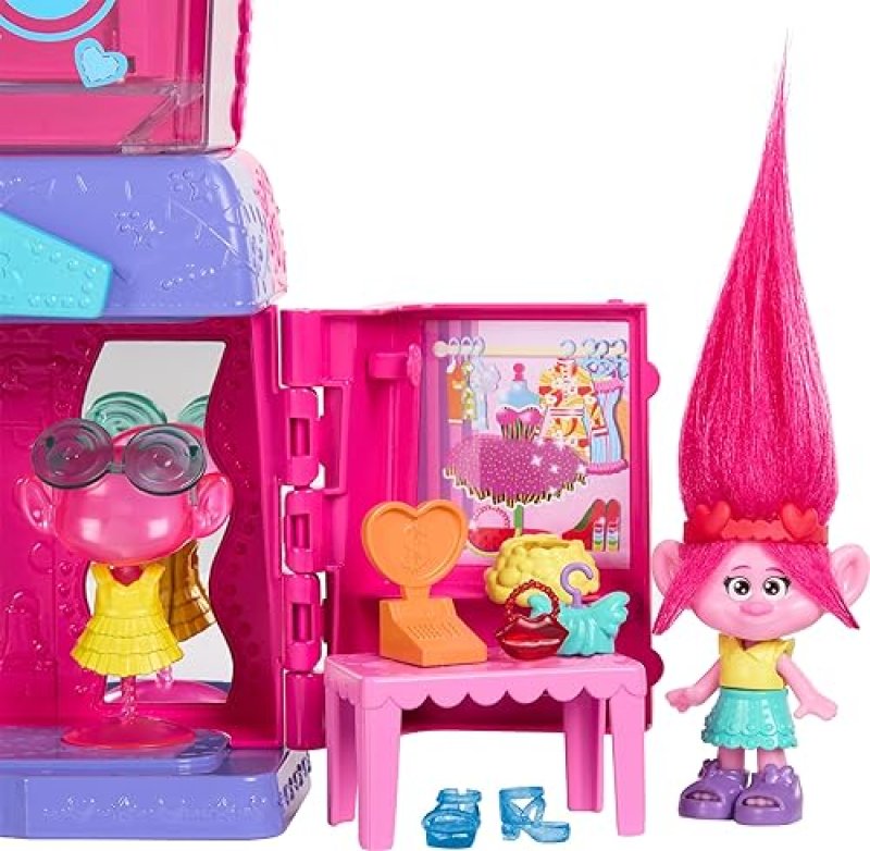 MATTEL DREAMWORKS TROLLS FUN FAIR SURPRISE FASHION BOUTIQUE PLAYSET WITH QUEEN POPPY DOLL & ACCESSORIES