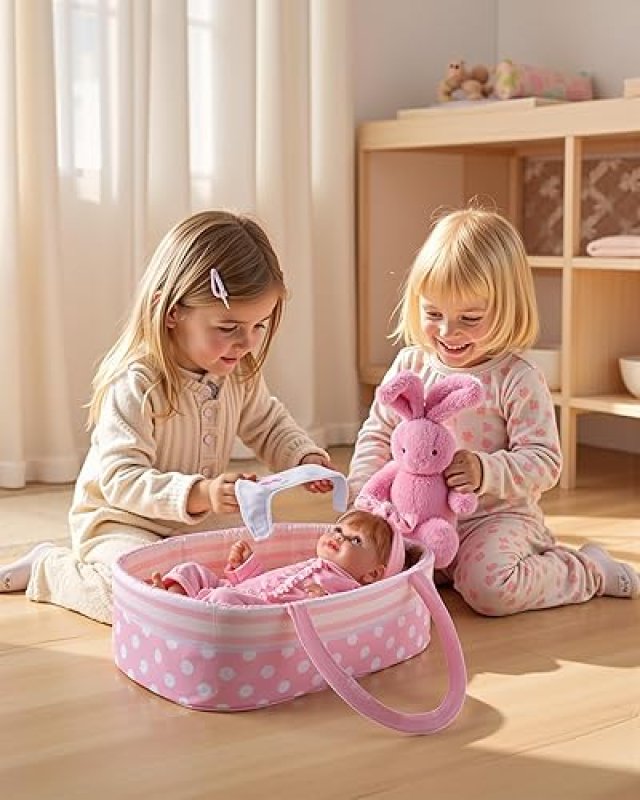 BABESIDE 8-PIECE REBORN BABY DOLL CLOTHES SET WITH BASSINET - FITS 17-22 INCH DOLLS - PRETEND PLAY ACCESSORIES