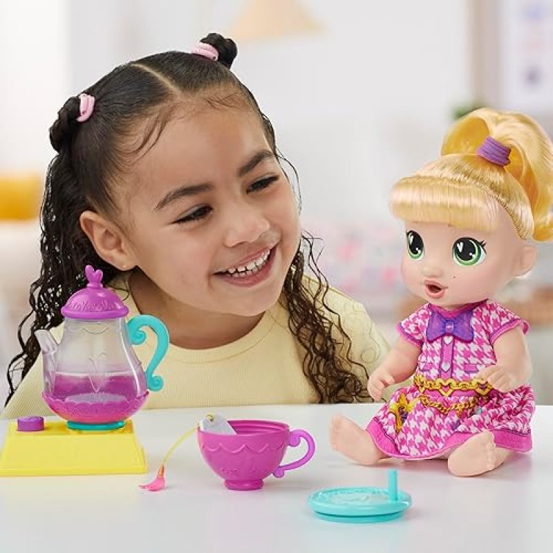 HASBRO BUBBLY TEA PARTY BABY DOLL WITH TEAPOT ACCESSORIES, BLONDE HAIR, 11 INCHES - IDEAL FOR 3+ YEAR OLDS