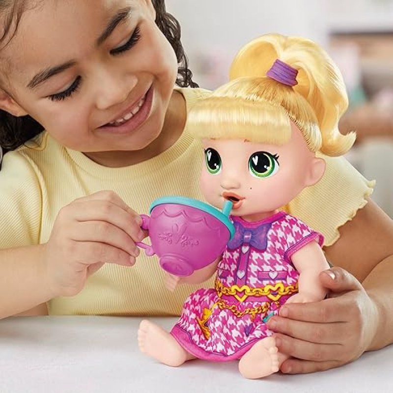 HASBRO BUBBLY TEA PARTY BABY DOLL WITH TEAPOT ACCESSORIES, BLONDE HAIR, 11 INCHES - IDEAL FOR 3+ YEAR OLDS
