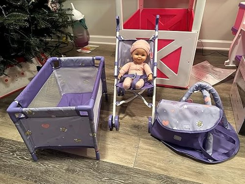 ANIVIA 5-PIECE BABY DOLL STROLLER SET WITH ACCESSORIES - NURSERY ROLE PLAY SET (11" DOLL INCLUDED)