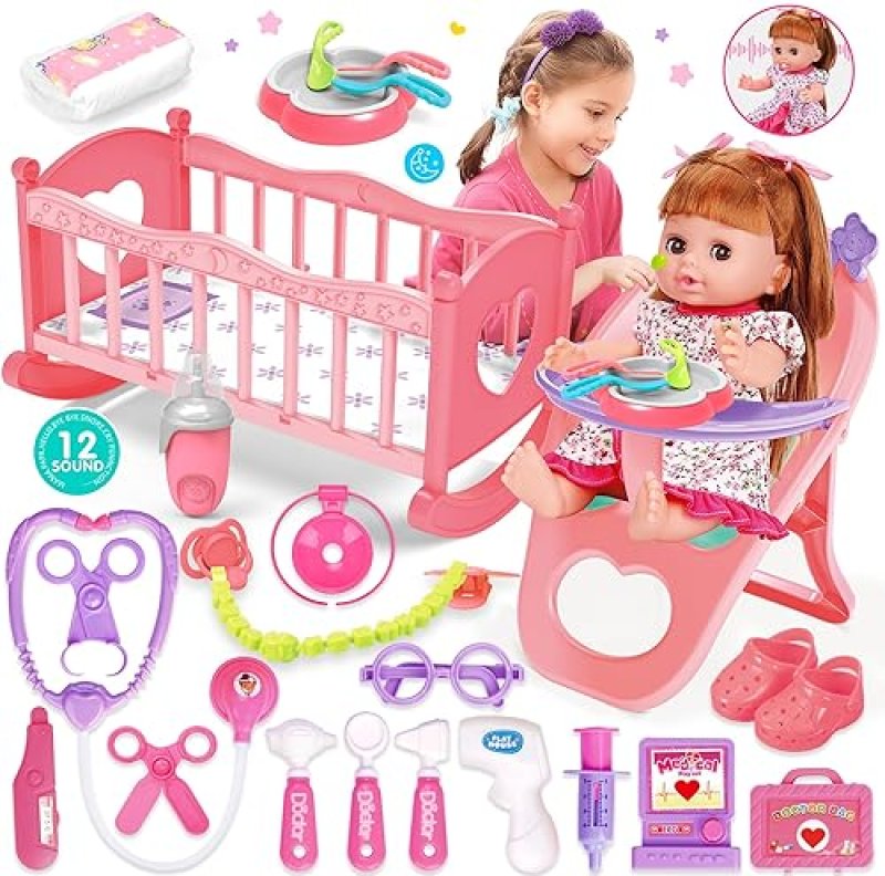 BABY DOLL TOYS SET WITH 25PCS CARE ACCESSORIES - PERFECT GIFT FOR KIDS 3-6 YEARS OLD