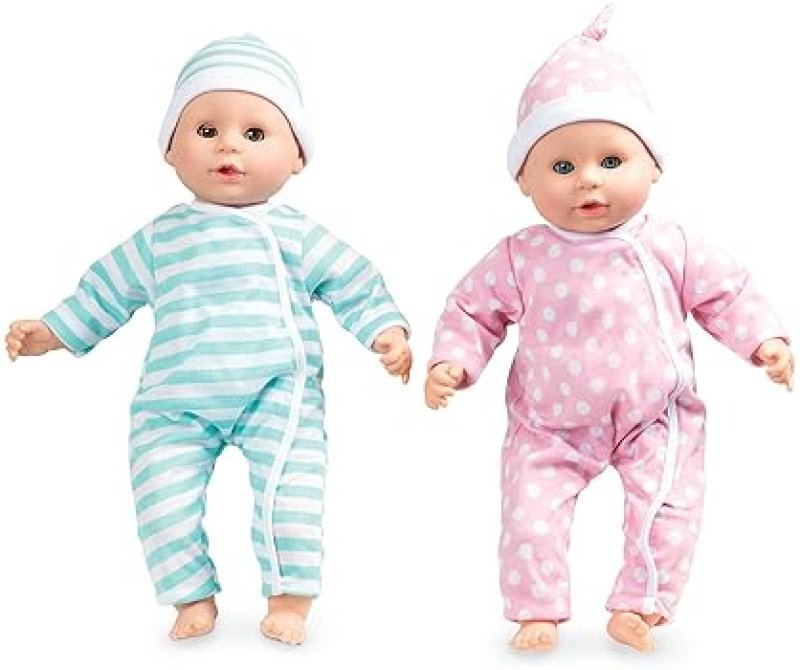 MELISSA & DOUG MINE TO LOVE TWINS LUKE & LUCY 15” LIGHT SKIN BABY DOLLS SET WITH OUTFITS AND PACIFIERS
