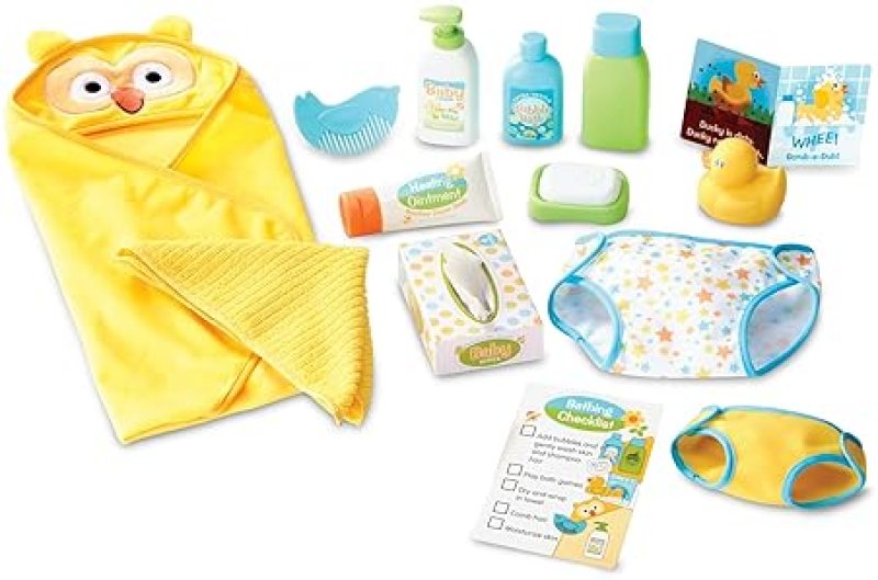 MELISSA & DOUG DOLL CHANGING AND BATHTIME PLAY SET - DIAPERS, SHAMPOO, WIPES, TOWEL, MORE (19 PCS)