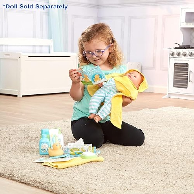 MELISSA & DOUG DOLL CHANGING AND BATHTIME PLAY SET - DIAPERS, SHAMPOO, WIPES, TOWEL, MORE (19 PCS)