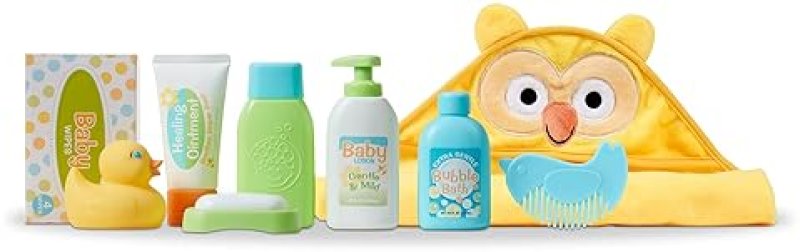 MELISSA & DOUG DOLL CHANGING AND BATHTIME PLAY SET - DIAPERS, SHAMPOO, WIPES, TOWEL, MORE (19 PCS)