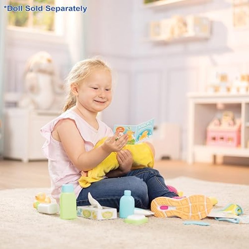 MELISSA & DOUG DOLL CHANGING AND BATHTIME PLAY SET - DIAPERS, SHAMPOO, WIPES, TOWEL, MORE (19 PCS)