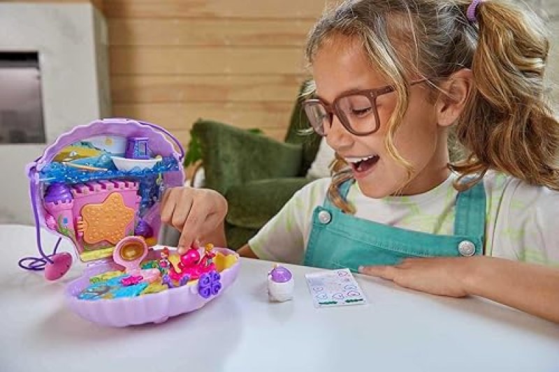 MATTEL POLLY POCKET MERMAID SEASHELL PURSE PLAYSET WITH MICRO DOLLS & ACCESSORIES - AMAZON EXCLUSIVE