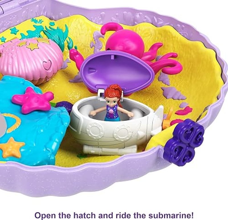 MATTEL POLLY POCKET MERMAID SEASHELL PURSE PLAYSET WITH MICRO DOLLS & ACCESSORIES - AMAZON EXCLUSIVE