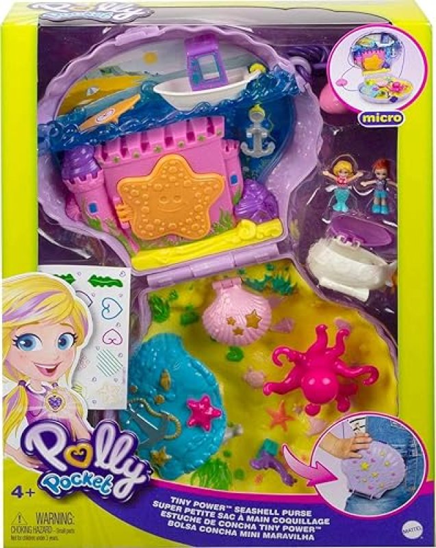 MATTEL POLLY POCKET MERMAID SEASHELL PURSE PLAYSET WITH MICRO DOLLS & ACCESSORIES - AMAZON EXCLUSIVE