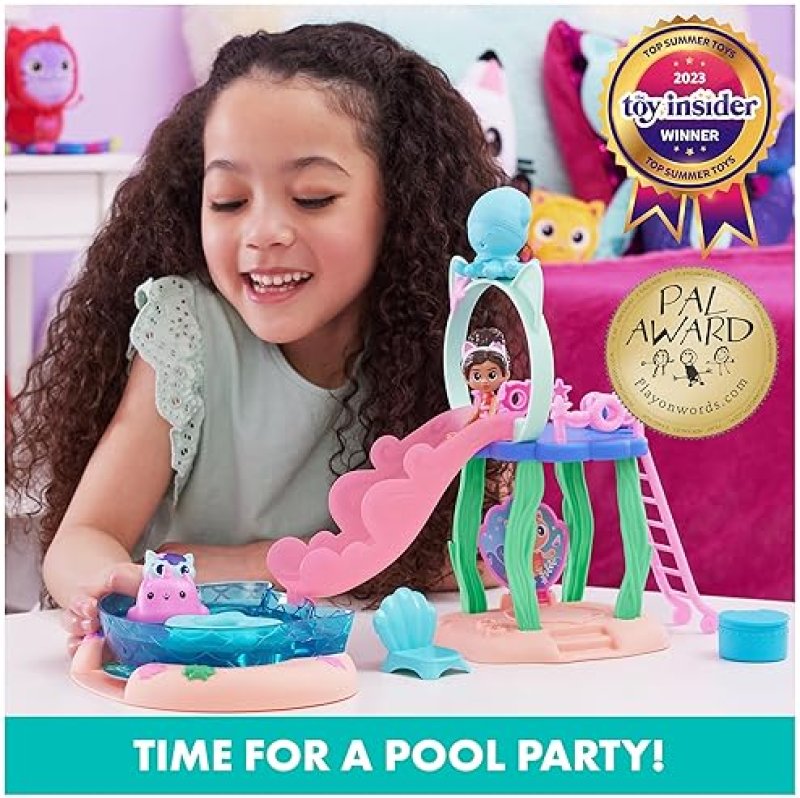 SPIN MASTER GABBY'S DOLLHOUSE PURR-IFIC POOL PLAYSET WITH GABBY AND MERCAT FIGURES & COLOR-CHANGING MERMAID TAILS - KIDS TOYS
