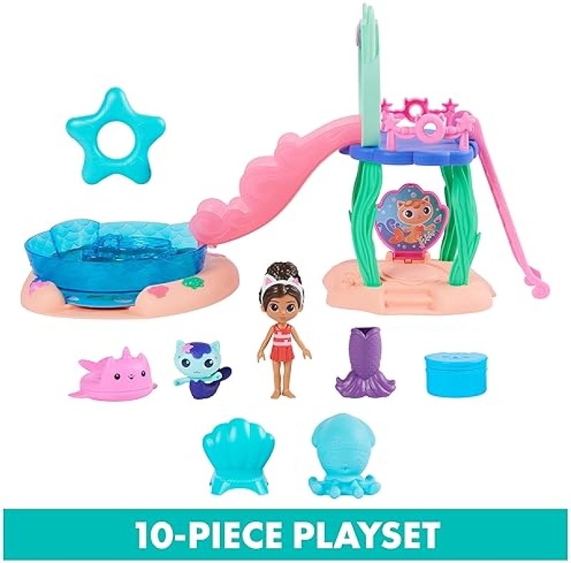 SPIN MASTER GABBY'S DOLLHOUSE PURR-IFIC POOL PLAYSET WITH GABBY AND MERCAT FIGURES & COLOR-CHANGING MERMAID TAILS - KIDS TOYS