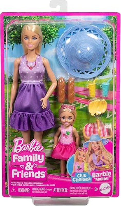BARBIE PICNIC PLAYSET WITH DOLLS, ACCESSORIES & FOOD - 9 PIECES