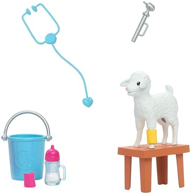 BARBIE 65TH ANNIVERSARY FARM VETERINARIAN PLAYSET WITH BLONDE DOLL & 10 ACCESSORIES