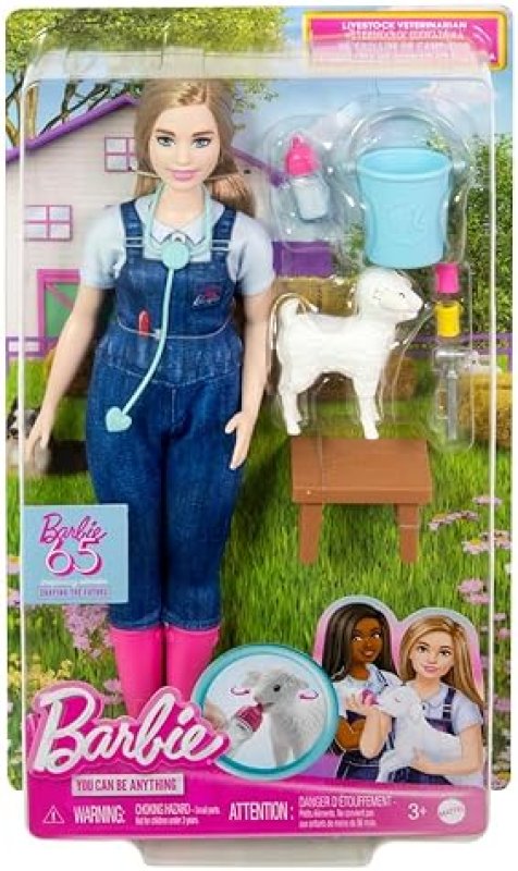 BARBIE 65TH ANNIVERSARY FARM VETERINARIAN PLAYSET WITH BLONDE DOLL & 10 ACCESSORIES