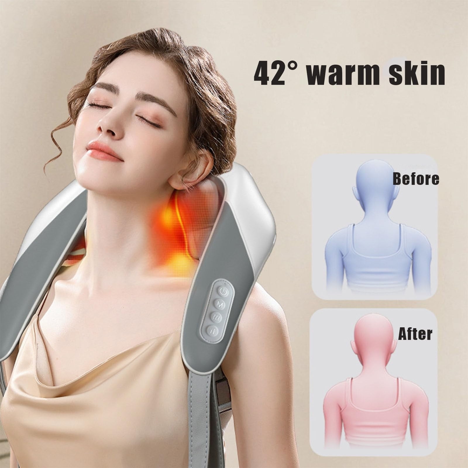 CORDLESS NECK MASSAGER WITH HEAT FOR PAIN RELIEF AND DEEP TISSUE MASSAGE