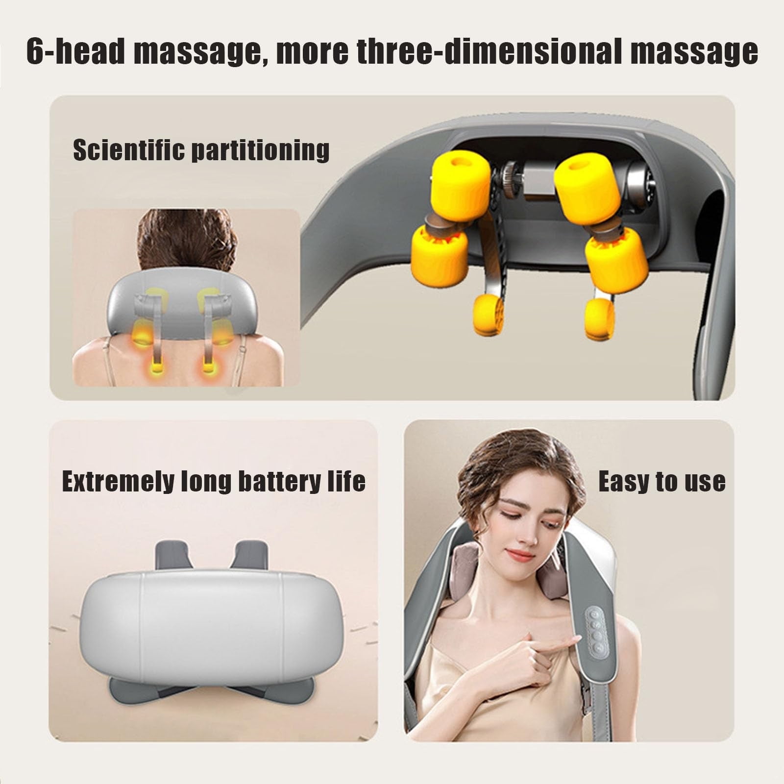 CORDLESS NECK MASSAGER WITH HEAT FOR PAIN RELIEF AND DEEP TISSUE MASSAGE