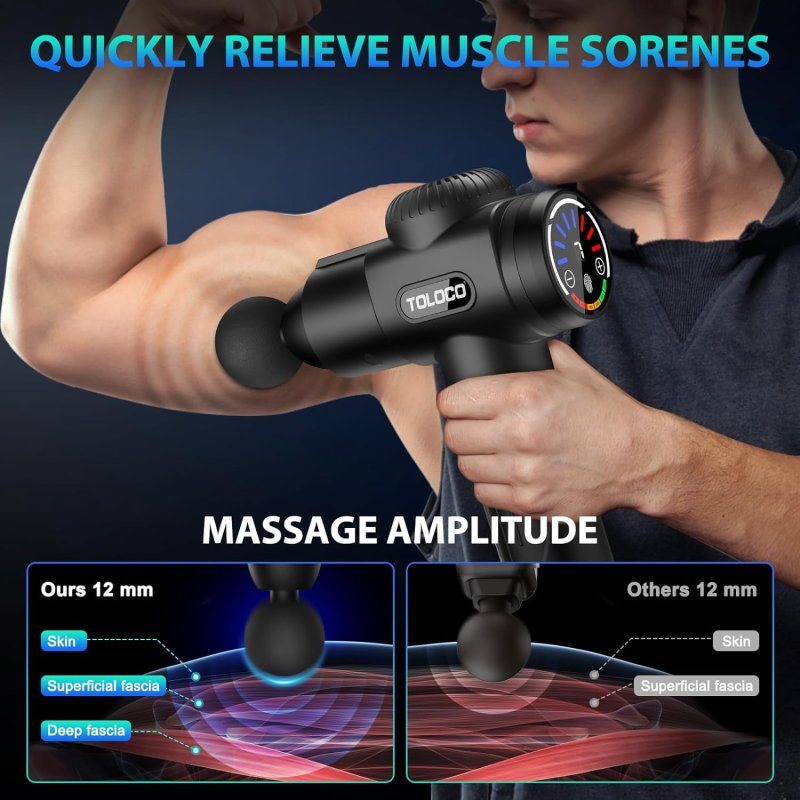 TOLOCO MASSAGE GUN FOR ATHLETES - DEEP TISSUE PAIN RELIEF WITH 10 HEADS, SILENT MOTOR - BLACK