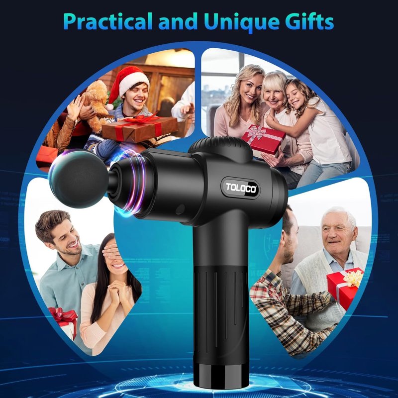 TOLOCO MASSAGE GUN FOR ATHLETES - DEEP TISSUE PAIN RELIEF WITH 10 HEADS, SILENT MOTOR - BLACK