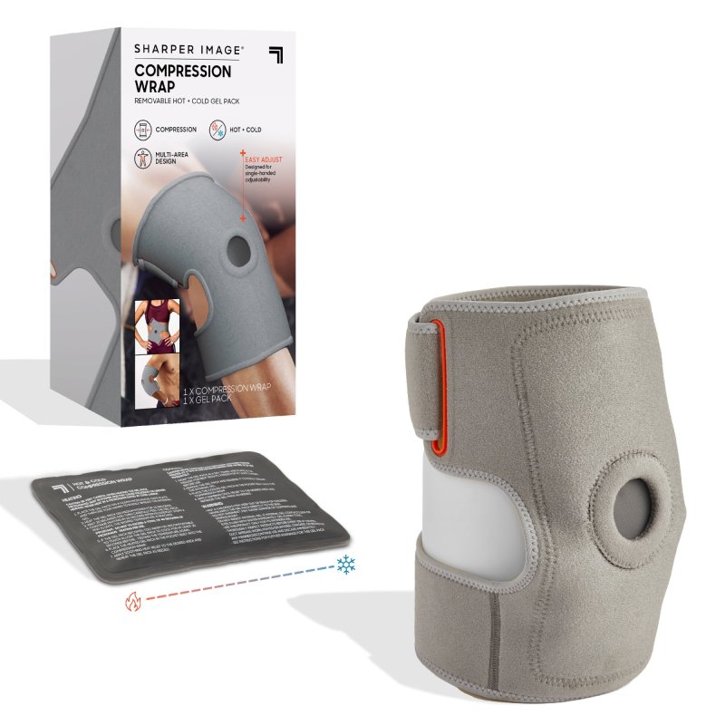 SHARPER IMAGE COMPRESSION WRAP WITH REMOVABLE GEL PACK FOR ELBOWS, KNEES, BACK - ADJUSTABLE STRAPS