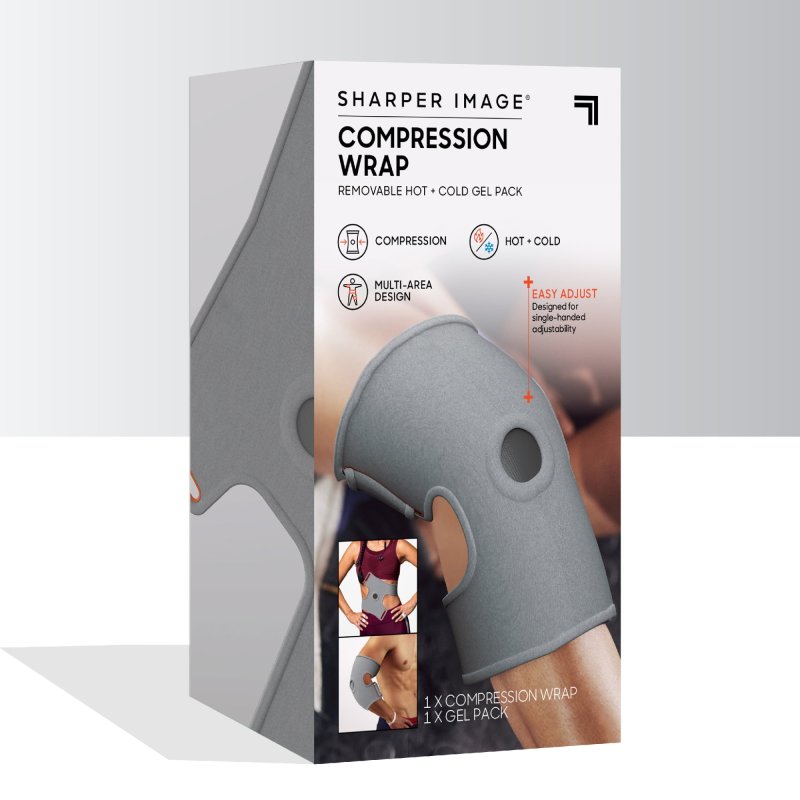 SHARPER IMAGE COMPRESSION WRAP WITH REMOVABLE GEL PACK FOR ELBOWS, KNEES, BACK - ADJUSTABLE STRAPS