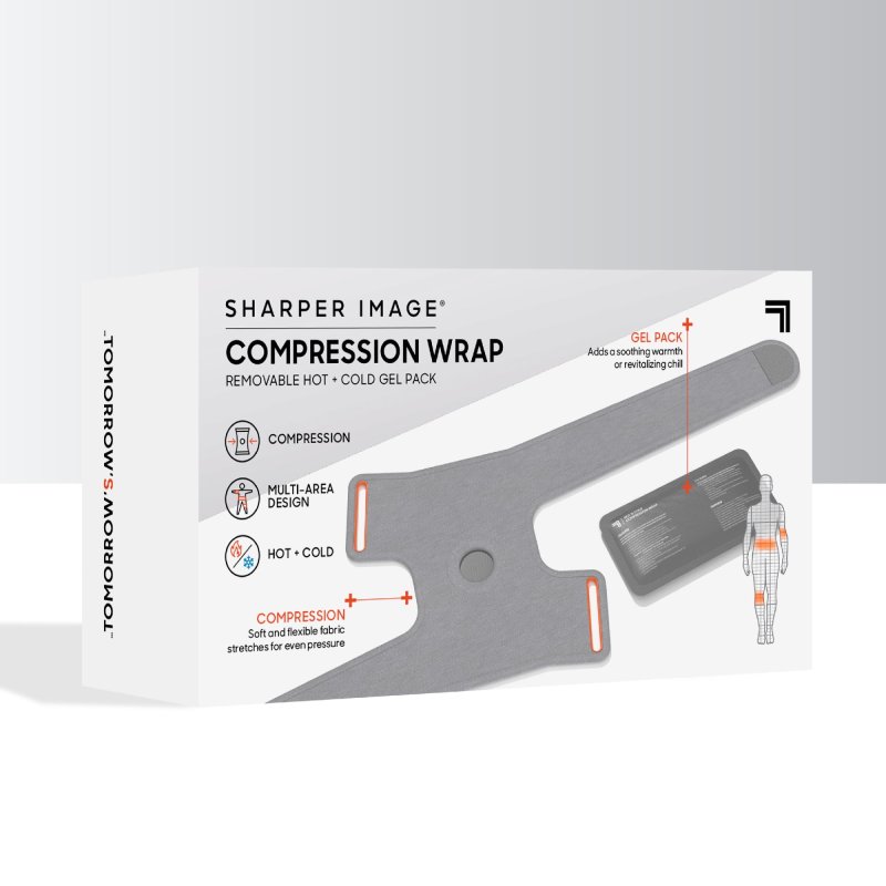 SHARPER IMAGE COMPRESSION WRAP WITH REMOVABLE GEL PACK FOR ELBOWS, KNEES, BACK - ADJUSTABLE STRAPS