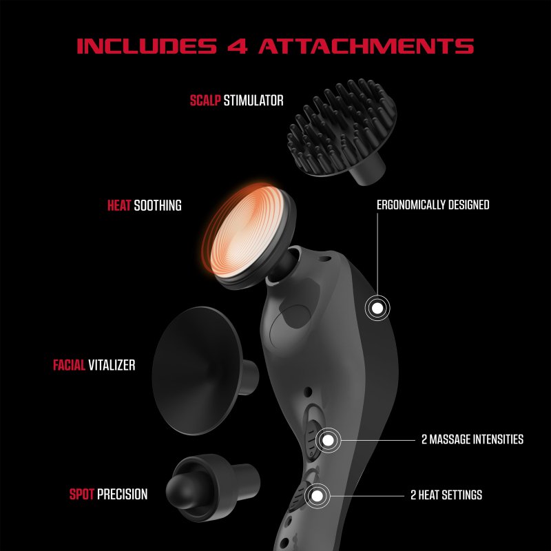 FITRX HEAT THERAPY NECK & BACK MASSAGER WITH HANDHELD MASSAGE GUN - MULTIPLE SPEEDS, ATTACHMENTS, HEAT SETTINGS