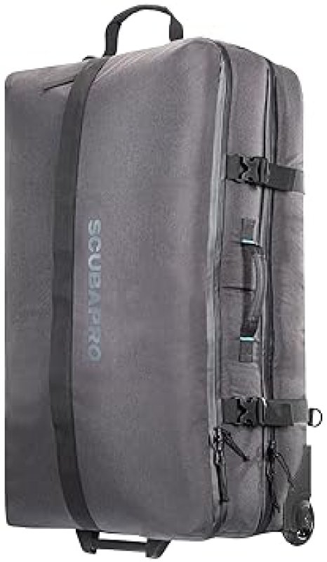 SCUBAPRO DEFINITION DUO COMPARTMENT 118 WHEELED DUFFLE DIVE BAG WITH ADJUSTABLE BACKPACK STRAPS, TOP
