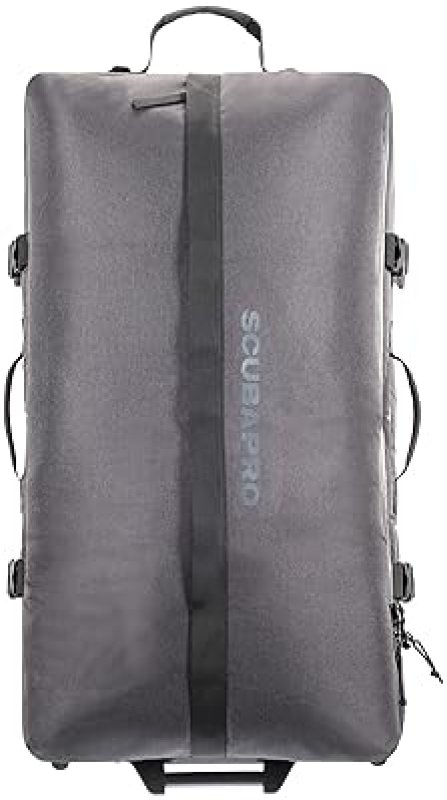 SCUBAPRO DEFINITION DUO COMPARTMENT 118 WHEELED DUFFLE DIVE BAG WITH ADJUSTABLE BACKPACK STRAPS, TOP