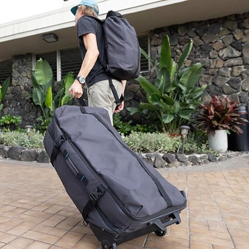 SCUBAPRO DEFINITION DUO COMPARTMENT 118 WHEELED DUFFLE DIVE BAG WITH ADJUSTABLE BACKPACK STRAPS, TOP