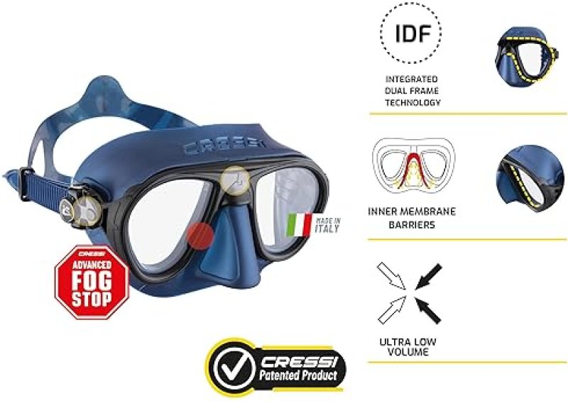 CRESSI FREEDIVING AND SCUBA DIVING MASK & SNORKEL SET - ANTI-FOG, LOW VOLUME, FLEXIBLE - MADE IN ITALY