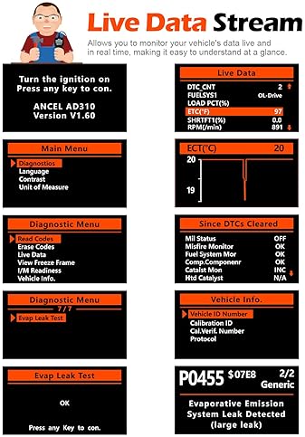 ANCEL AD310 OBD2 SCANNER - READ & CLEAR CAR ENGINE FAULT CODES (BLACK)