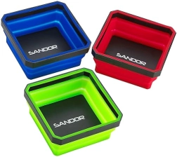 SANDOR PACK OF 3 MAGNETIC PARTS TRAYS FOR SMALL METAL PARTS - 4.25 INCH SQUARE - RED/BLUE/GREEN