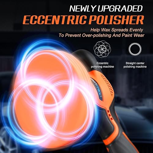 CORDLESS CAR BUFFER POLISHER W/ 2X2000MAH 21V BATTERIES, 6 INCH CAR BUFFER WAXER KIT, CAR POLISHING