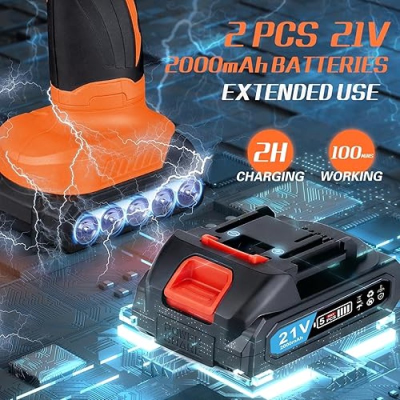 CORDLESS CAR BUFFER POLISHER W/ 2X2000MAH 21V BATTERIES, 6 INCH CAR BUFFER WAXER KIT, CAR POLISHING