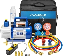 VIVOHOME 110V 1/3 HP AIR VACUUM PUMP & R134A AC GAUGE SET KIT FOR HVAC WITH LEAK DETECTOR - ETL LISTED